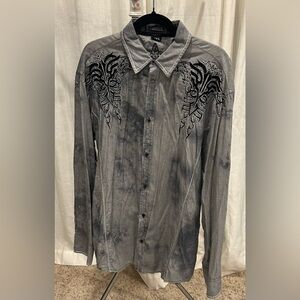 Men's Black and Gray Embroidered Casual Shirt
